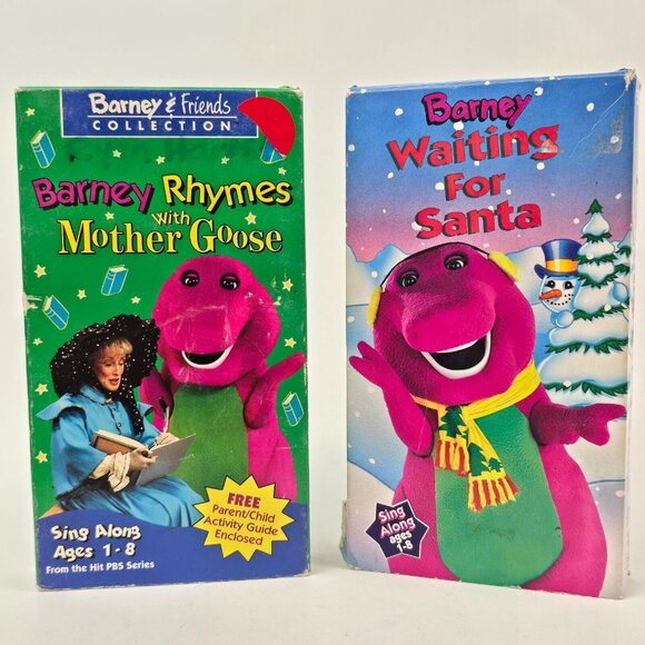 Barney VHS Lot Rhymes with Mother Goose & Waiting for Santa Purple Dinosaur - Picture 1 of 5